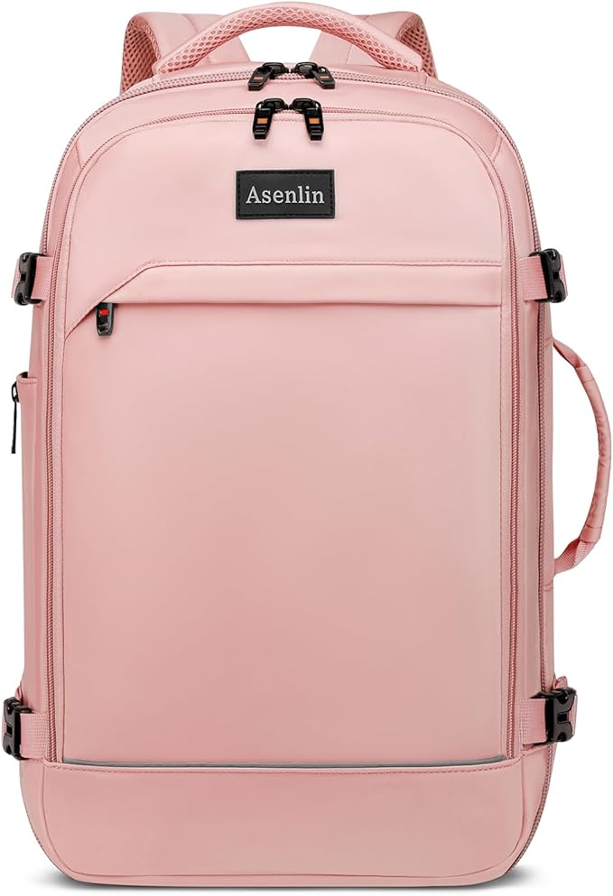 Asenlin Travel Backpack for Women Men,Flight Approved Carry On Luggage 30L Water Resistant Business Laptop Backpacks Fits TSA 15.6 Inch Computer College Weekender Outdoor Hiking-Pink