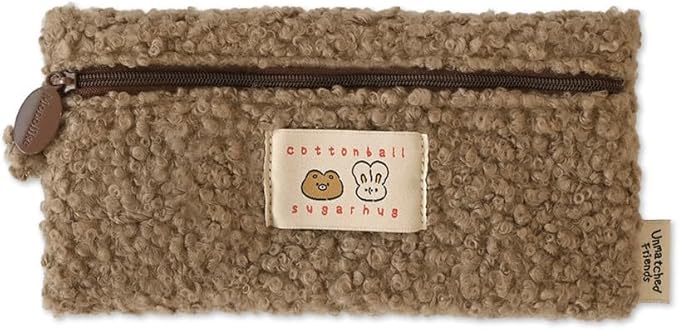 Monolike Unmatched Friends Bbogeuli Pencil Case, Brown - Slim Fuzzy Fleece Pen Pouch for Daily Use with Stain-Resistant Lining