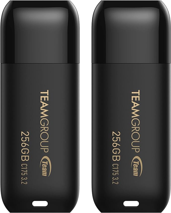 TEAMGROUP C175 256GB 2 Pack USB 3.2 Gen 1 (USB 3.1/3.0) Read 100MB/s Flash Thumb Drive, External Data Storage Memory Stick Compatible with Computer/Laptop Matte Black TC1753256GB22