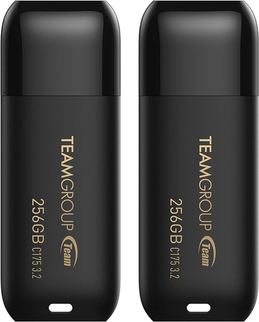 TEAMGROUP C175 256GB 2 Pack USB 3.2 Gen 1 (USB 3.1/3.0) Read 100MB/s Flash Thumb Drive, External Data Storage Memory Stick Compatible with Computer/Laptop Matte Black TC1753256GB22