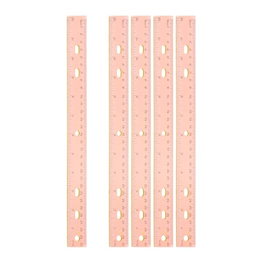 HARFINGTON 5pcs Plastic Rulers 12" (30cm) Clear Straight Ruler Measuring Tool Inches and Centimeters with Hole for Home Office Classrooms Drafting, Clear Orange