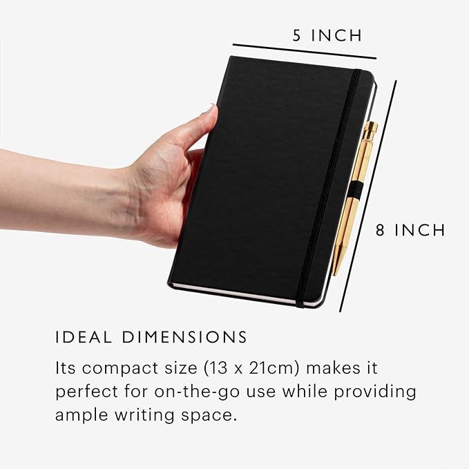 Stone Journal Chef Notebook – 13 × 21 cm Waterproof Paper, 144 Pages, Half Lined & Half Blank, Vegan Leather Hardcover, Kitchen Conversions, Premium Journal (Black)