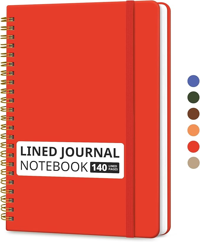 Taja Lined Spiral Journal Notebook for Women & Men, 140 Pages, College Ruled Hardcover Notebook for Work & Note Taking, Journals for Writing, A5(5.7" x 7.9") – Tomato Red