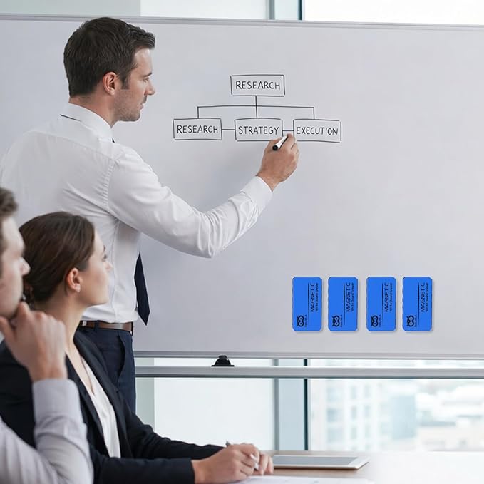 OWLKELA 8Pcs Dry Erase Erasers, Magnetic Whiteboard Eraser for Glass Board, Dry Board and Calendar Board, Blue