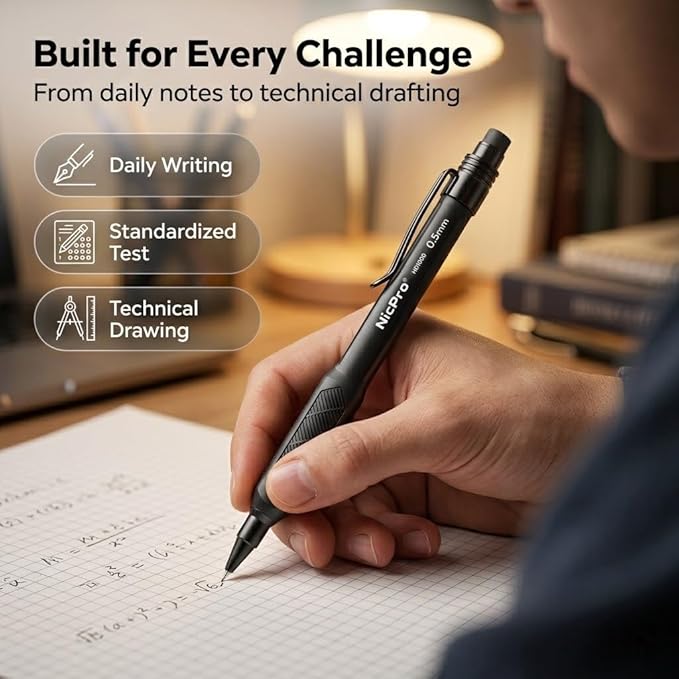 Nicpro HD1000 0.5 mm Art Mechanical Pencil Set in Case, 3 PCS Weatherproof Mechanical Pencils with 6 Tube HB Refills, Eraser, Weatherproof Barrel for Outdoor Writing Marking Drafting Drawing Sketching
