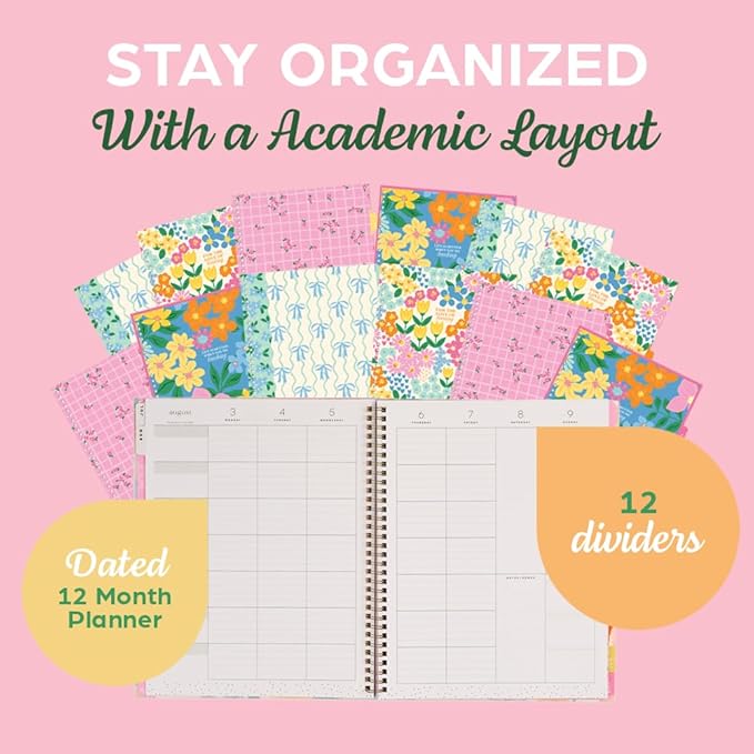 Organized by Happy Planner Twin-Loop Dated 12-Month July 2026–June 2027 Academic Planner, Big Size, 8.5" x 11", Academic Layout, Ditzy Garden