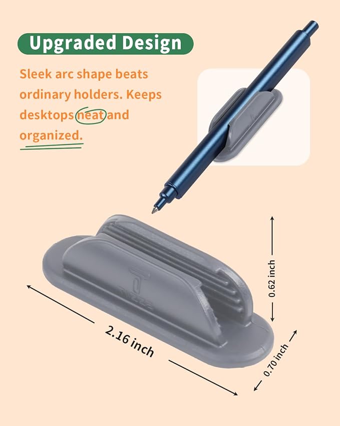 Tiizze Adhesive Pencil Holders for Desk Set of 10 - Silicone Pen Holder with 15 PCS Adhesive Pads - Flexible Pencil Holder for Office Essentials Accessories and Teacher Supplies - Grey