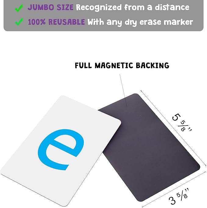 Attractivia Magnetic Big Montessori Alphabet ABC Flash Cards - 52 Sturdy Uppercase & Lowercase Large Letters, Black - for Classroom Teachers, Homeschool, ESL, Kids and Adults