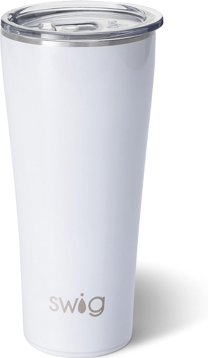 Swig Life 32oz Insulated Tumbler, Travel Coffee Tumbler with Lid, Cup Holder Friendly Travel Coffee Mug, Stainless Steel with Lid (Diamond White)