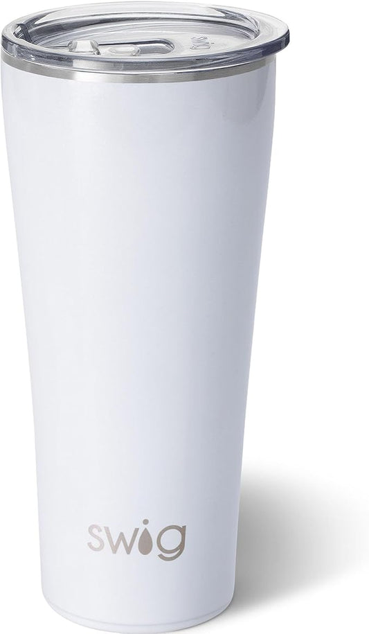 Swig Life 32oz Insulated Tumbler, Travel Coffee Tumbler with Lid, Cup Holder Friendly Travel Coffee Mug, Stainless Steel with Lid (Diamond White)