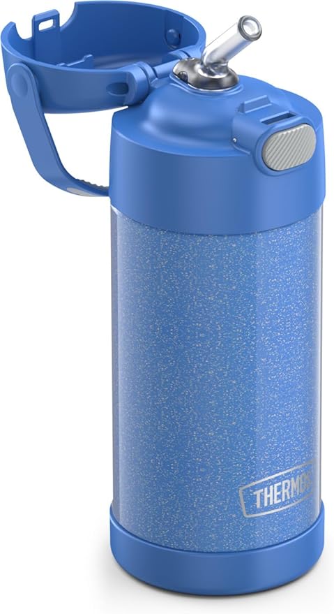 THERMOS FUNTAINER Water Bottle with Straw - 12 Ounce - Kids Stainless Steel Vacuum Insulated Water Bottle with Lid, Glitter Periwinkle
