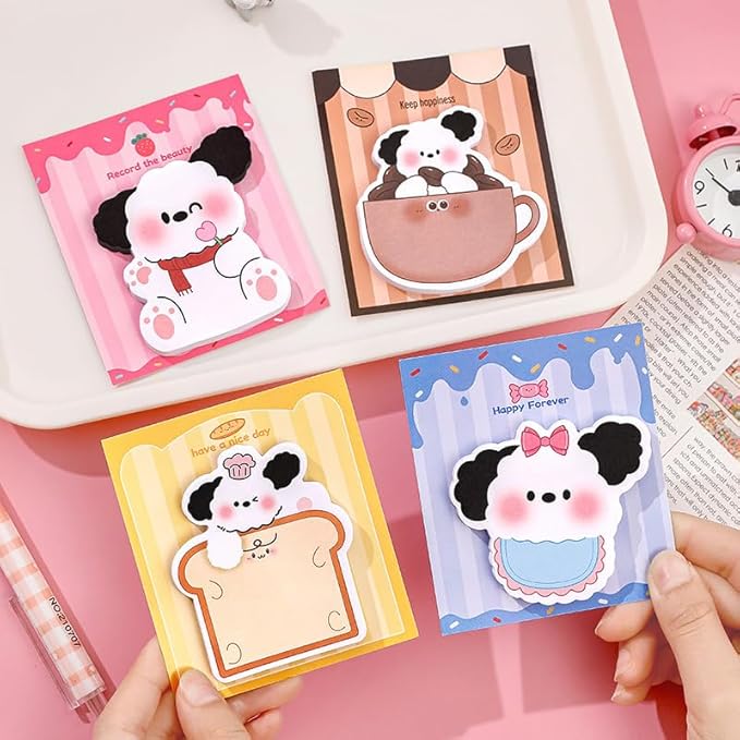 4 Cute Reusable Funny to Do List Dog Stick Post Note Pads Bread Dog, Coffee Dog, Candy Dog, Strawberry Dog, 30 Sheets/Pad, for Office Home School