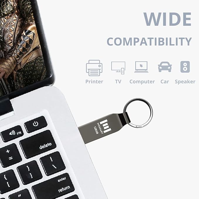 MOSDART Waterproof 128GB USB2.0 Flash Drive, exFAT Metal Memory Stick with Keychain, for System Back, Data Storage, Titan Gray