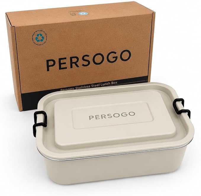 Stainless Steel Lunch Box, Leak-Resistant Bento Food Container with Locking Clips, Powder-Coated Metal Meal Prep Box for Work, Travel & Adults, 30 oz (900 ml) White Sand
