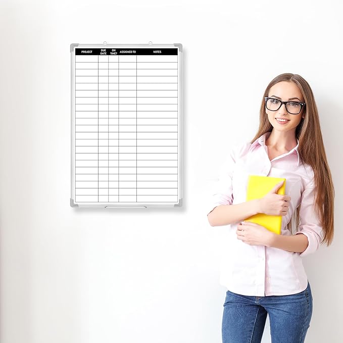 Lincia Aluminum Frame Dry Erase Board with Lines, Double Sided Wall-Mounted Whiteboard for Scheduling, to Do Lists & Weekly Planning, Reusable Calendar for Home & Work(Project Planning Board,18"x24")