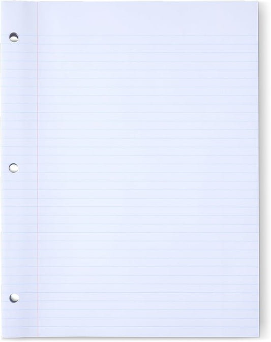 Amazon Basics Loose Leaf Paper, College Ruled Reinforced, 150 Sheets, 11" x 8.5", White, No Binding