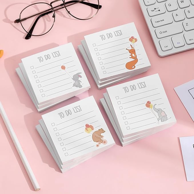 Cute Animal 4 Pads/200 Sheets 3x3 Sticky Notes Set, Adorable Cartoon Memo Pads with High-Adhesive, Post Reusable Tearable it Notes for Journal Planners Office School Home, to-do List Stationery Gift