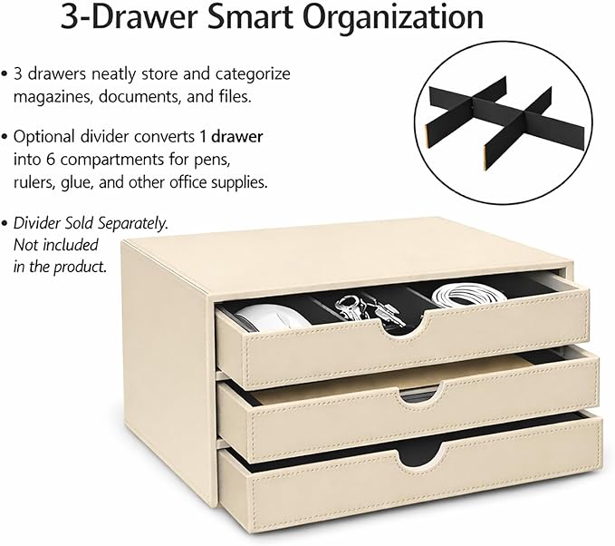 UnionBasic Document Organizer, 3-Drawer File Cabinet Document Storage Box, Office Desktop Filing Organizer, Seashell