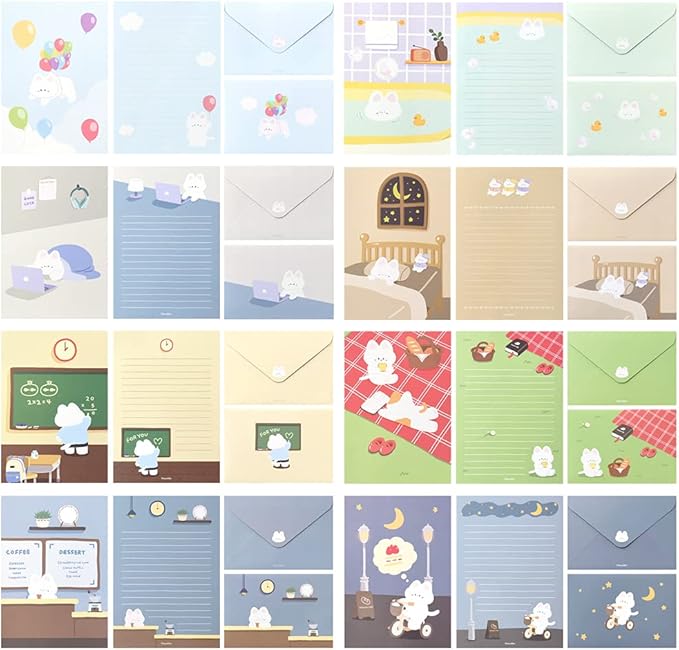 Monolike Gureum's Daily Life Letter Paper and Envelopes Set - 8Type, 32 Letter Paper + 16 Envelopes