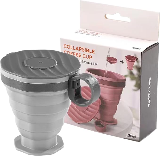 Reusable Travel Cup, Foldable Outdoor Coffee Mug, Leak-Proof Pocket-Size Water Bottle with Durable Silicone Body, Lightweight Portable Accessory with Modern Style, Camping Tool for Hot Cold Drinks