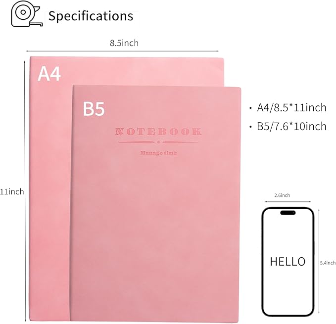 360 Pages A4 Journaling Notebooks, 100 Gsm Paper Thick Lined Journal Notebook for Women Men, Journals for Writing Soft Cover College Supplies for for Work Note Taking, Perfect for Office School, Pink