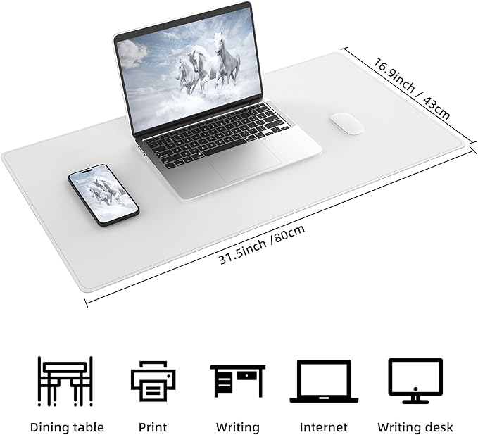 AFIING Cork Desk Mat 31.5" x 17", Waterproof Dual-Sided Cork & PU Leather Desk Pad, Non-Slip Desk Protector for Home Office, Workspace Setup & Gaming (White)