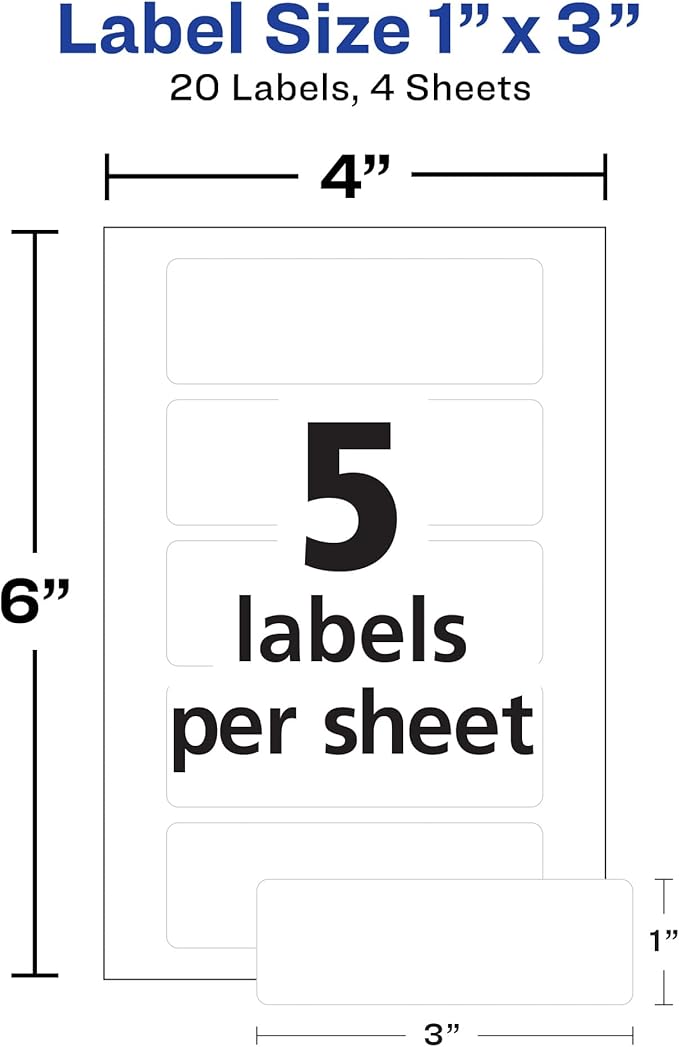 Avery No-Iron Fabric Labels, 1" x 3", Washer and Dryer-Safe Waterproof Labels, Non-Printable, 20 Total (40724)