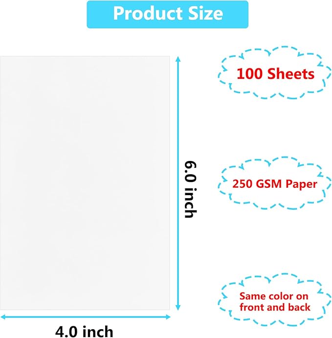 100 Pack Blank Index Cards 4x6 inches, 250 GSM/92 lb Thick White Cardstock Paper for DIY Greeting Cards, Unlined Note Card Flash Card Blank Cards for Postcards, Photo, Recipe