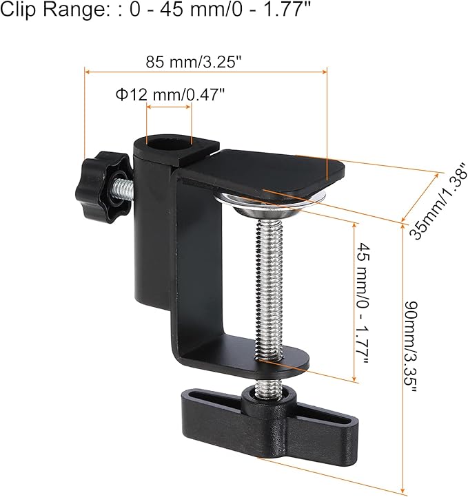 PATIKIL 0.49" Hole Dia. Desk Clamp, 2 Pcs Universal C-Clamp Base with Adjustable Screw for Microphone Mic Arm Table Lamp Mount Holder, Black