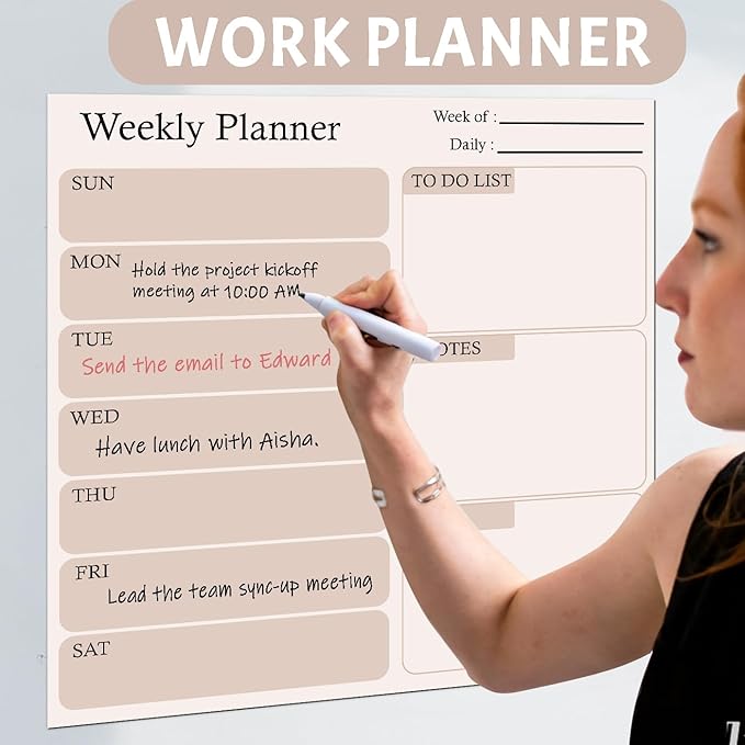 Magnetic Calendar for Refrigerator, 2 Pack Dry Erase Fridge Calendar Whiteboard – Monthly & Weekly Planner Board with Markers and Eraser for Modern Kitchen (Checkerboard Pattern)