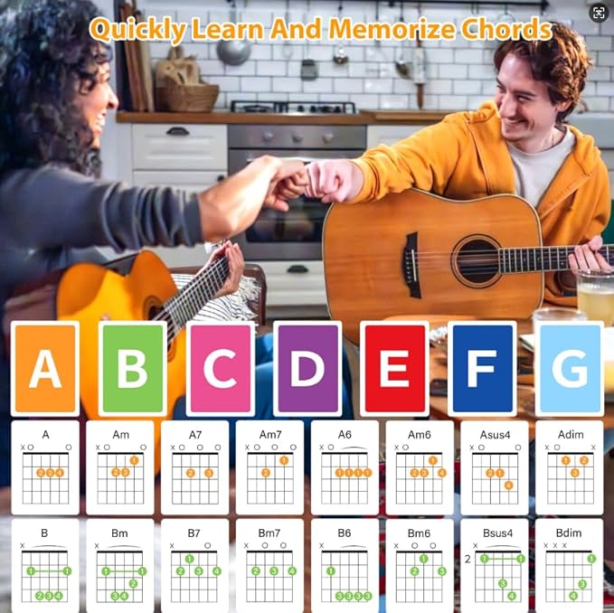 Guitar Chord Flashcards - 56Pcs Acoustic & Electric Guitar Learning Cheat Sheets - Learn Essential Chords Quickly & Easily | Perfect for Beginners and Professionals