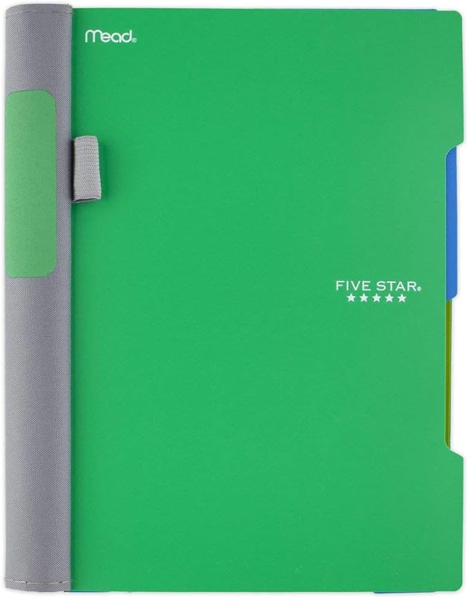 Five Star Advance Spiral Notebook, 2 Subject, College Ruled Paper, 100 Sheets, 9-1/2" x 6", Green (73160)