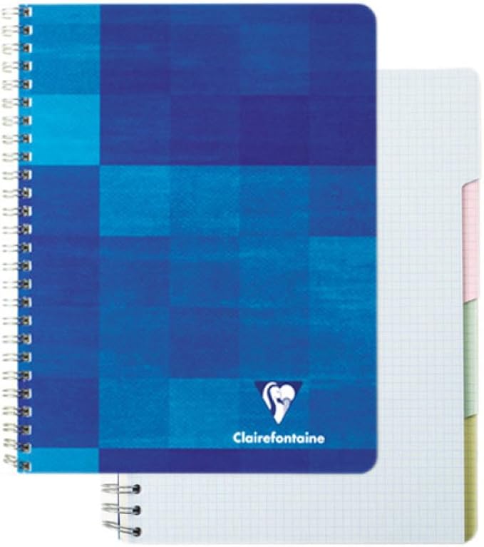 Clairefontaine Wirebound Notebook - Graph w/4 tabs 112 sheets - 8 1/4 x 11 3/4 - Sold Individually (Assorted Cover Color Chosen at Random)