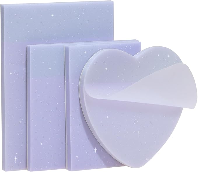 ONLYKXY 4Pack Mixed Shape Transparent Sticky Notes for Annotating,Glitter Pastel Color Waterproof Index Sticker Self-Stick Book Tabs 200Sheets Soft PET Marker Memo Pad for Home School Office (Purple)