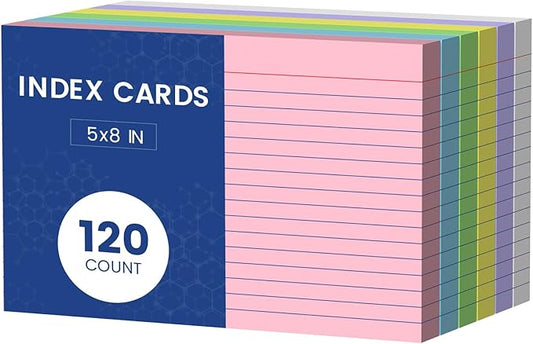 120 Count Index Cards 5x8, 6 Colors large Index Card, Colored Note Cards 5x8, 20 Sheets Per Lined Index Cards Ruled, Color flash cards 5x8, Colored Notecards 5 x 8 for Office, School, and Home