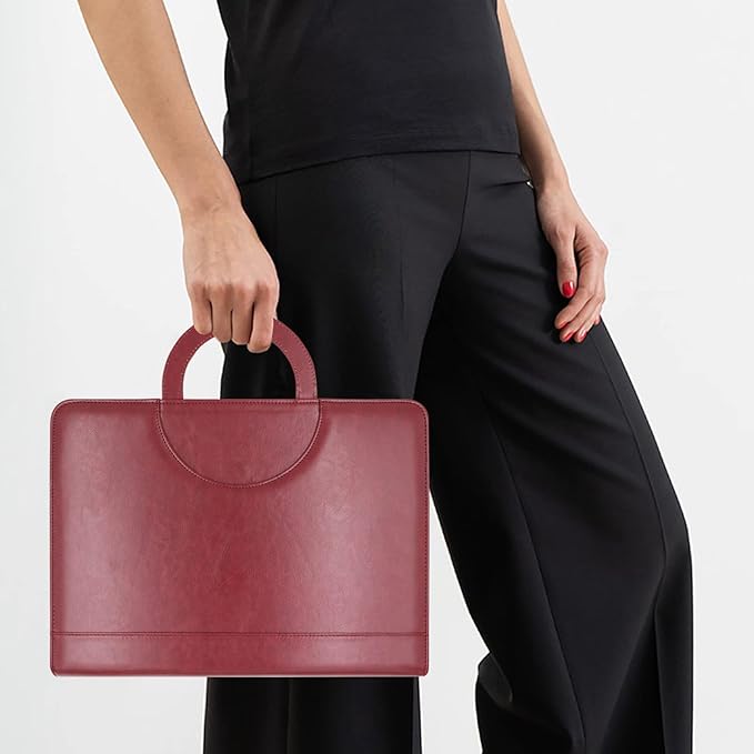 Darolin Vegan Leather Padfolio Portfolio with Handle & Clipboard, Zippered Business Portfolio Organizer for Meetings, Interviews & Travel, Fits A4 & Letter Size, Padfolio for Men Women (Redwine)