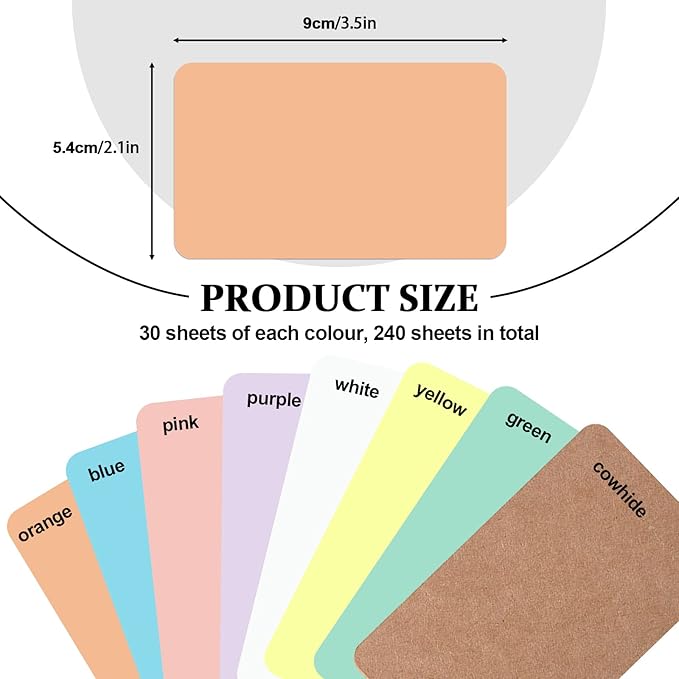 240Pcs Small Blank Paper Message Note Business Cards, 3.5x2'' Mini Index Cards for Gift, 8 Colors Blank Vocabulary Word Flash Study Cards Double Sided, Colored Notecards Unlined