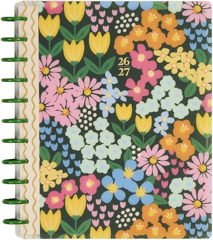 Happy Planner Disc-Bound 12-Month July 2026–June 2027 Academic Planner with 3 Extra Months, Big Size, 8.5" x 11", Teacher Layout, Ditzy Garden