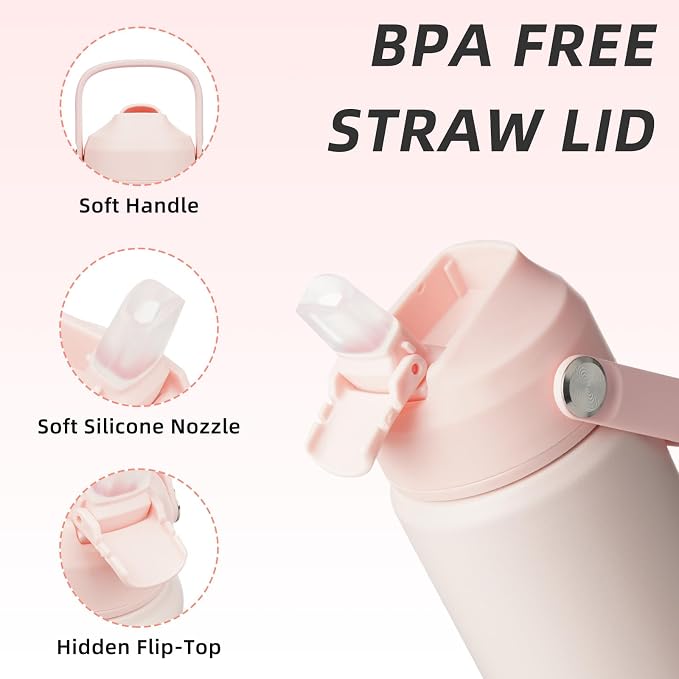 BJPKPK 12oz Insulated Water Bottle, Stainless Steel Bottle with Straw Lid | Soft Silicone Nozzle, Keep Cold & Hot, Leak-Proof BPA-Free Metal Bottle with Flex Handle for Travel, Gym & Everyday Hydration