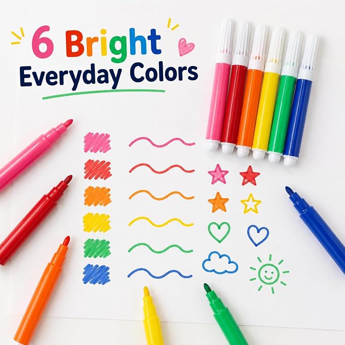 144 Pcs Mini Washable Markers for Kids, Bulk Markers 6 Assorted Colors