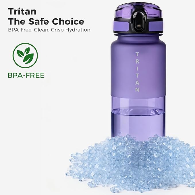 32oz Water Bottle with Chug Lid, Frosted & Clear Tritan BPA-Free, Leakproof, Wide Mouth, Portable Sports Water Bottle for Gym, Office, Travel, Outdoor (Purple)