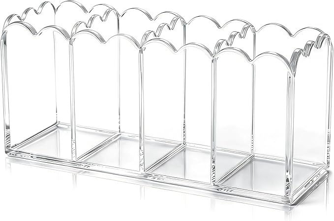 Sabary Scalloped Acrylic Dry Erase Marker Holder Whiteboard Non Slip Coastal Style Pen Holder for Fridge Locker Organizer for Work Locker Desk Accessories Pencil Cup(7.9 x 2.7 x 3.5'')