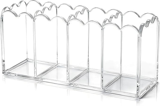 Sabary Scalloped Acrylic Dry Erase Marker Holder Whiteboard Non Slip Coastal Style Pen Holder for Fridge Locker Organizer for Work Locker Desk Accessories Pencil Cup(7.9 x 2.7 x 3.5'')