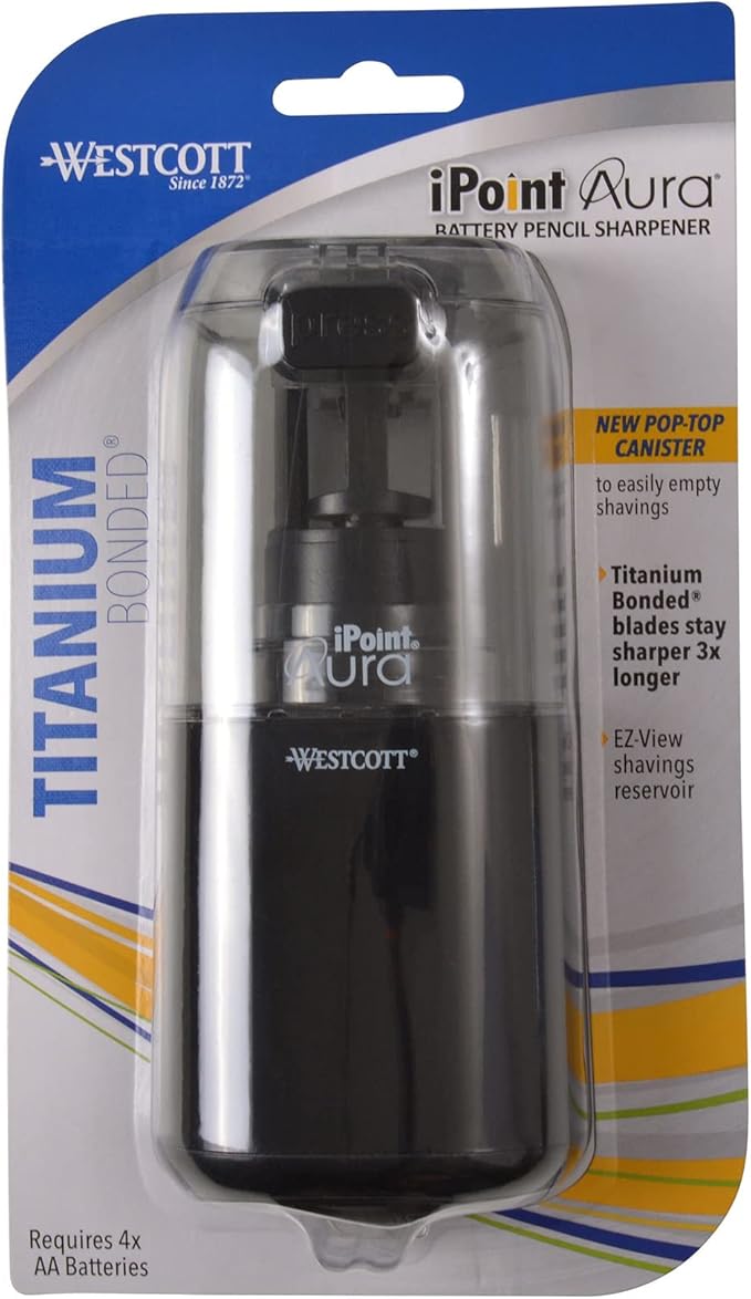 Westcott iPoint® Aura Battery Pencil Sharpener, Assorted Colors (17319)