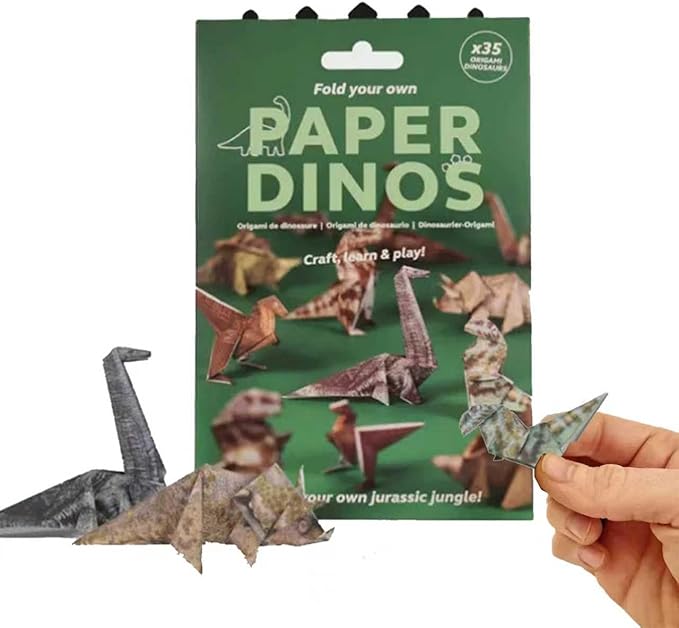 AHHALFFY 50 Piece Dinosaur Origami Paper Craft Kit – Fold Your Own Prehistoric Creatures, Fun DIY Activity for Kids, Educational Gift for Boys & Girls(Dinosaur)