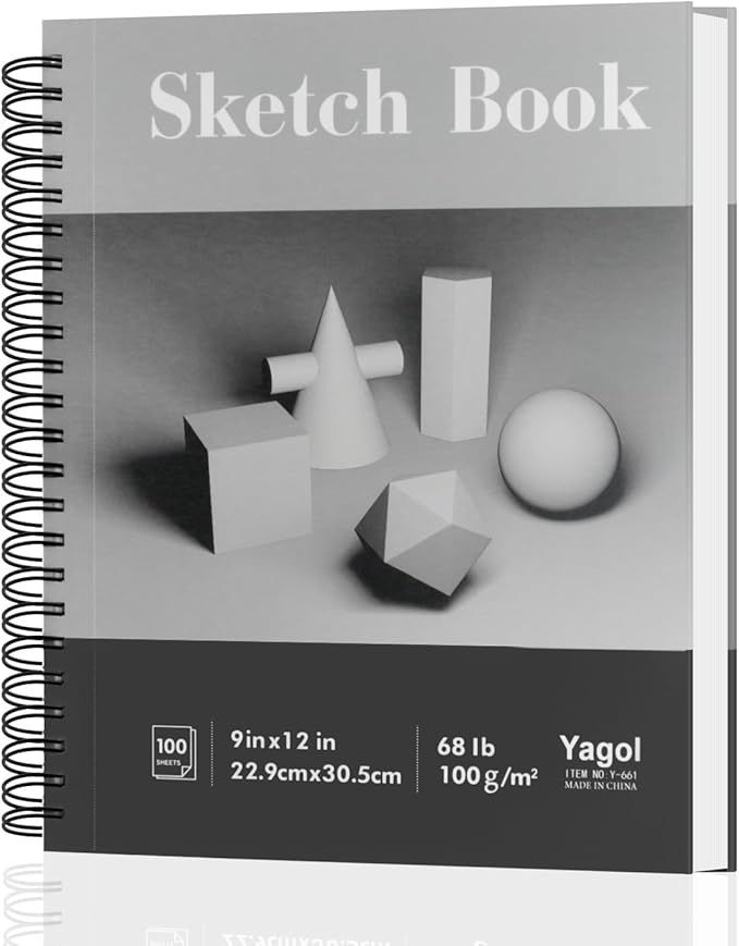 Yagol Sketch Book 9x12, 100 Sheets Spiral Bound Sketchbook, 68lb/100gsm Acid-Free Drawing Paper Pad for Sketching, Pencil, Charcoal & Dry Media, Art Sketch Pad for Students, Beginners & Artists.