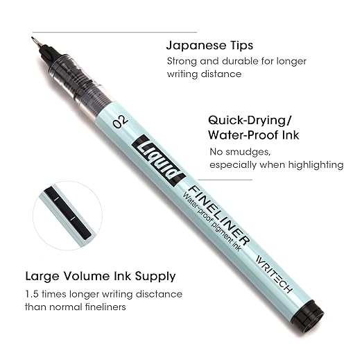 WRITECH Liquid Fineliner Pens Black Precision Multiliner Micro Pen 9 Pack, Quick Dry Waterproof Pigment Ink Drawing Pen for Journaling Planning Hand Lettering Illustration Sketching Calligraphy
