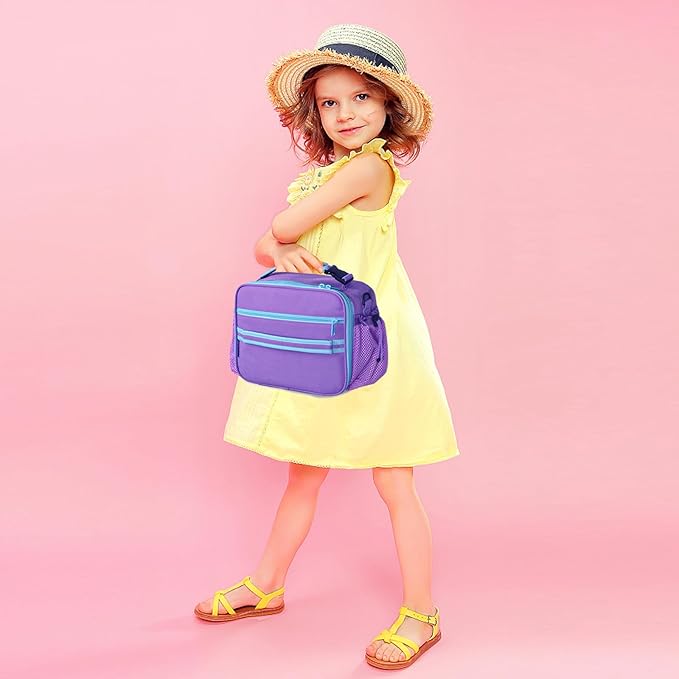 Cerbonny Kids Lunch Box, Purple, Unisex, Polyester, With Insulated Interior, Easy-Wipe Clean, 10.8"L x 4"W x 8.8"H, 4 Carrying Options