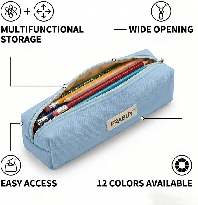 Canvas Pencil Case Pouch – Multipurpose Pen Bag Stationery Blue | Heavy-duty canvas, smooth alloy zipper, cute organizer for girls and boys, ideal for stationery, cosmetics, tech gear