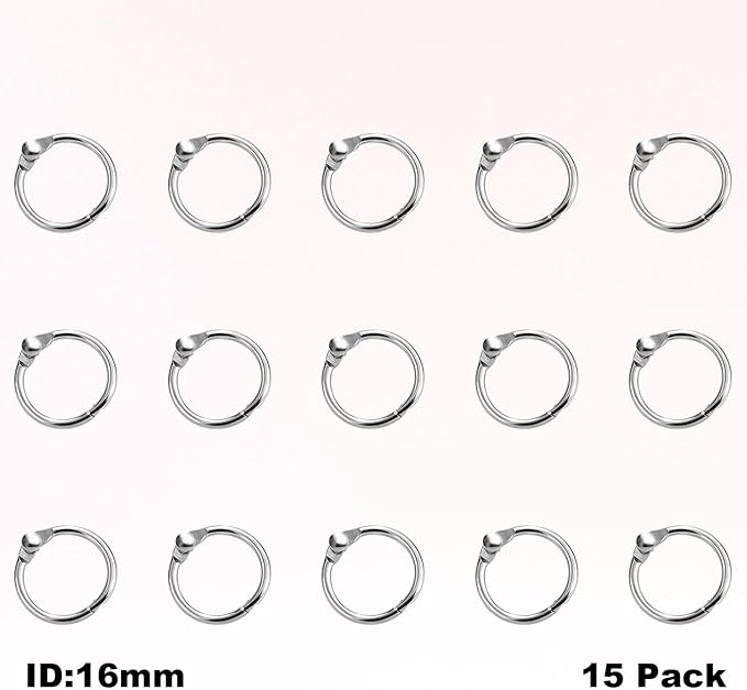 15 Pack 5/8" Mini Binder Rings Metal Loose Leaf Loop Book Ring for Flash Card Index, Silver, 16mm